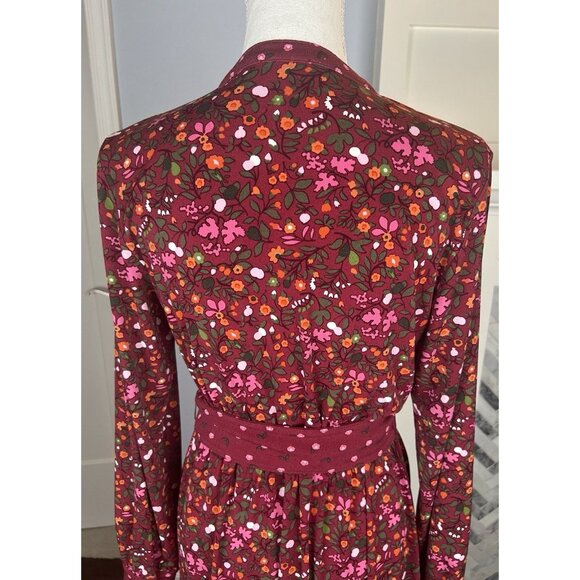 Talbots Fall Floral Belted Dress SZ Small Long Sleeve Cranberry Orange Contrast - Picture 9 of 14